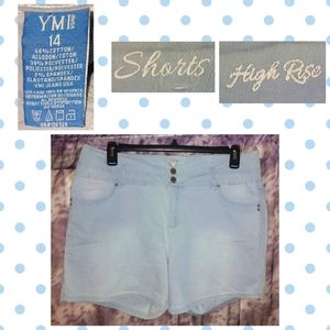 YMI brand Pale Blue Wash High Rise Jean Shorts Sz 14